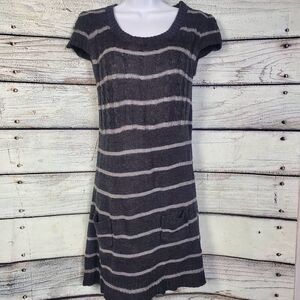 Forever 21 Gray Striped Short Sleeve Knit Sweater Dress Pockets L